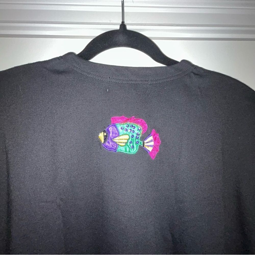 Vintage Lisa International Fish Print Button Front Short Sleeve Shirt Top - Picture 8 of 10